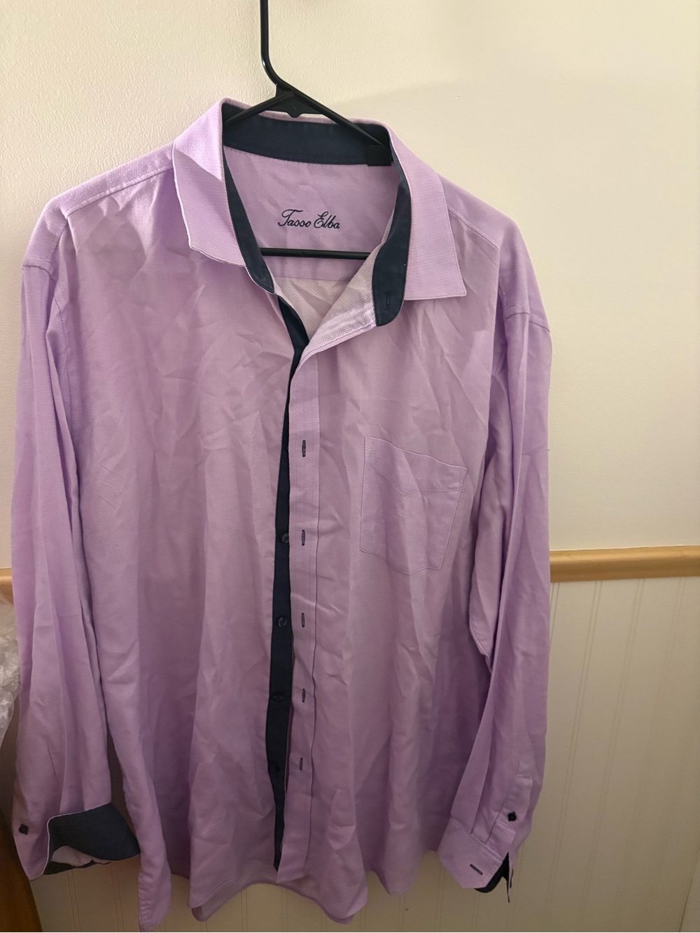 Tasso Elba Men’s Lavender Purple Contrast Trim Button-Down Shirt – XXL 18–18½